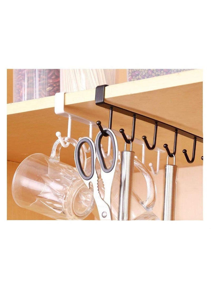 PRAMUKH STORE PRAMUKH STORE Metal Wall Mounted Cupboard Cabinet Hanger Hooks Without No Hole No Drilling Useful White Black Pack of 2  - Image 1