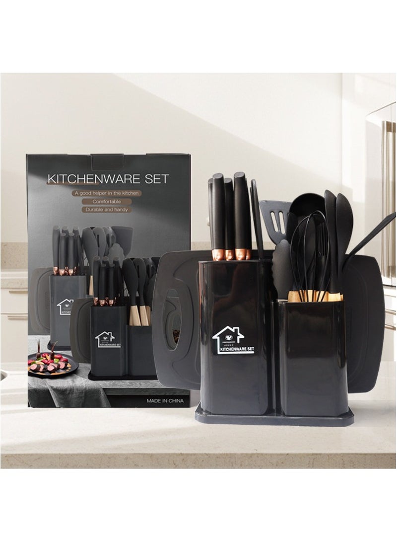 تي دي هوم التزامات مثالية بين السيليكون ذو المستوى الغذائي والفولاذ 3Cr13 - مجموعة من 19 قطعة من السكاكين والأدوات المطبخية - Image 1