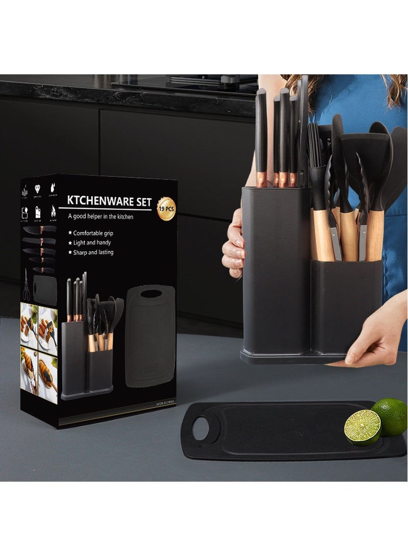 تي دي هوم التزامات مثالية بين السيليكون ذو المستوى الغذائي والفولاذ 3Cr13 - مجموعة من 19 قطعة من السكاكين والأدوات المطبخية - Image 3