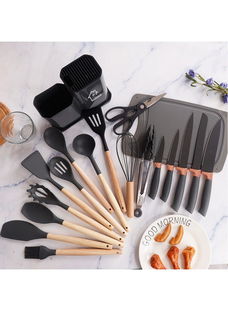 تي دي هوم التزامات مثالية بين السيليكون ذو المستوى الغذائي والفولاذ 3Cr13 - مجموعة من 19 قطعة من السكاكين والأدوات المطبخية - Image 4