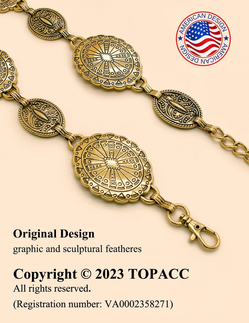 TOPACC Gold Western belts for Woman Cowgirl Cowboy Metal Concho Chain Belts for Dresses Jeans Country Concert Outfit - Image 2