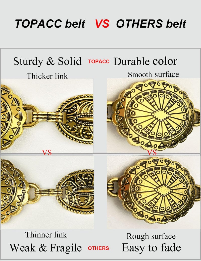 TOPACC Gold Western belts for Woman Cowgirl Cowboy Metal Concho Chain Belts for Dresses Jeans Country Concert Outfit - Image 5
