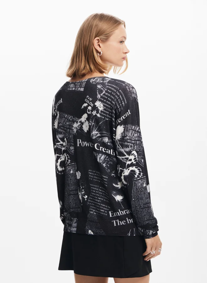 DESIGUAL Newspaper Print Sweater