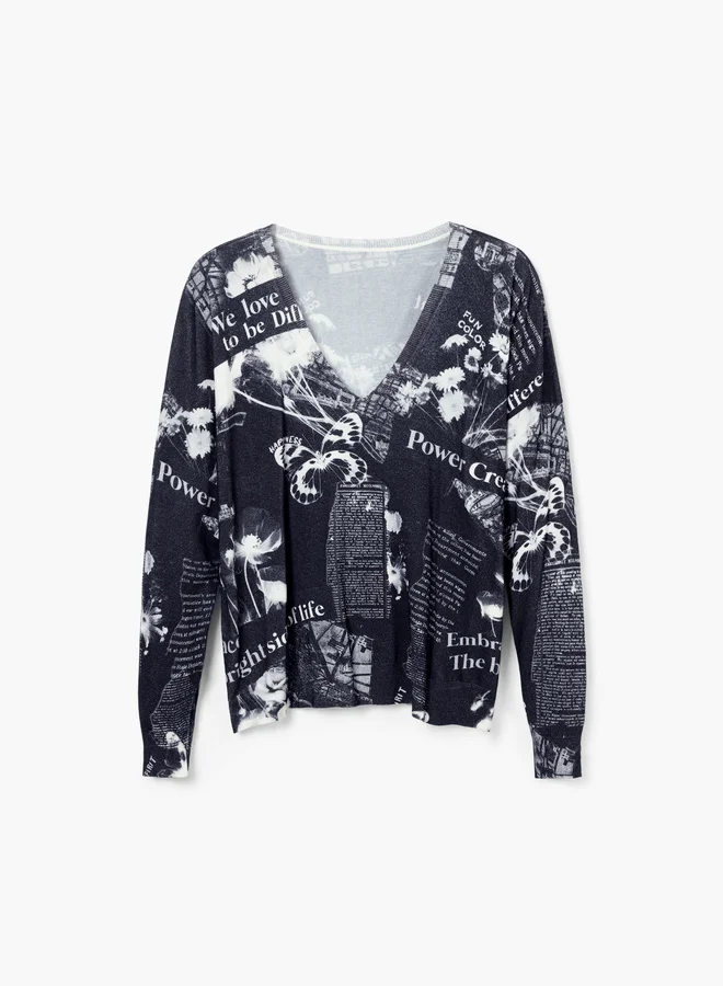 DESIGUAL Newspaper Print Sweater