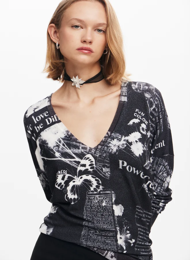 DESIGUAL Newspaper Print Sweater