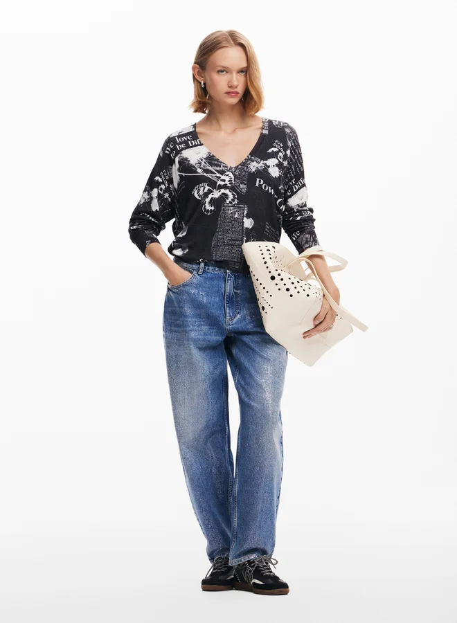 DESIGUAL Newspaper Print Sweater