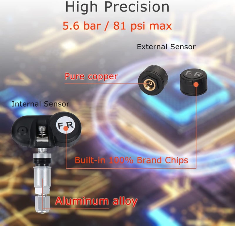 Eacam Tire Pressure Monitoring System - Wireless Solar Power TPMS with 5 Alarm Modes, Auto Backlight LCD Display, 4 Sensors Real-time Display Temperature Pressure - Image 5