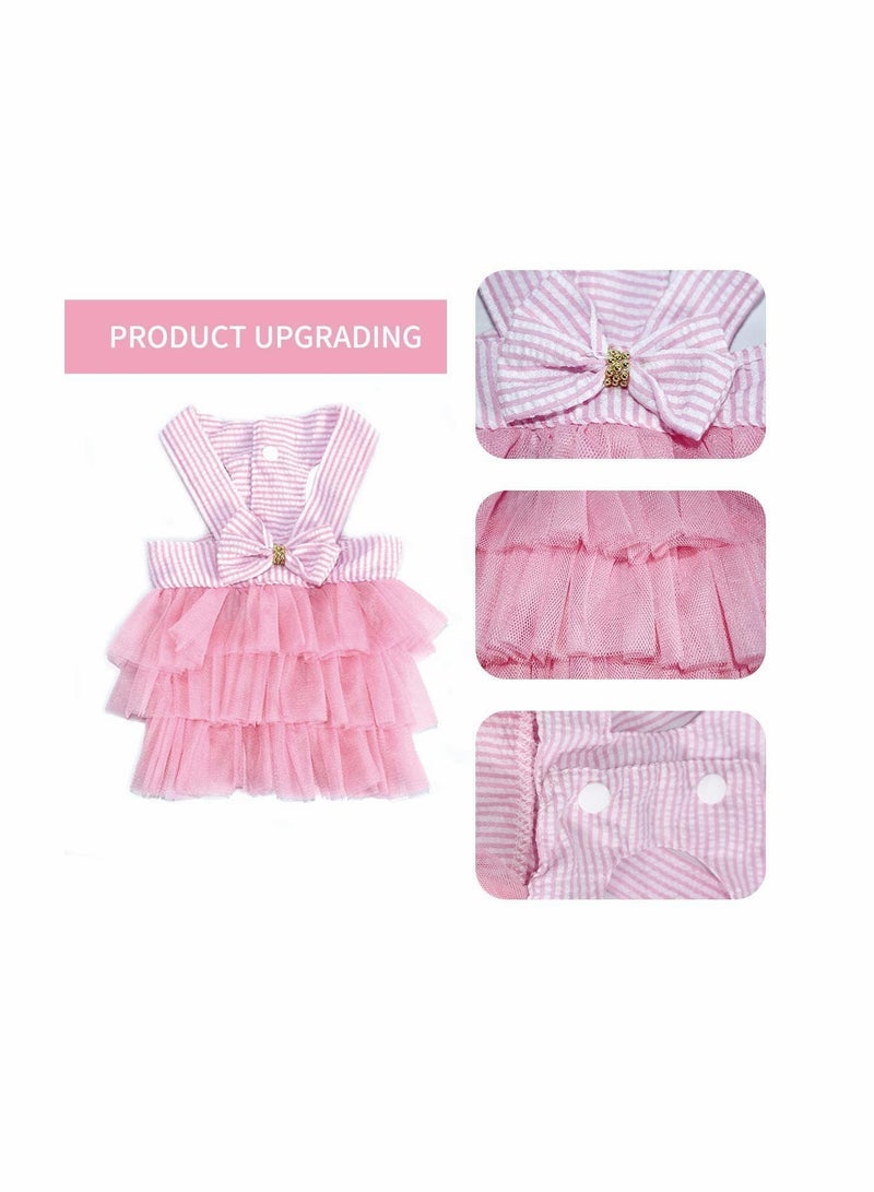 Charming Striped Mesh Dress for Small Dogs, Cats & Rabbits -  Bowknot Vest for Pomeranian, Chihuahua & Puppy (Pink S) - Image 4