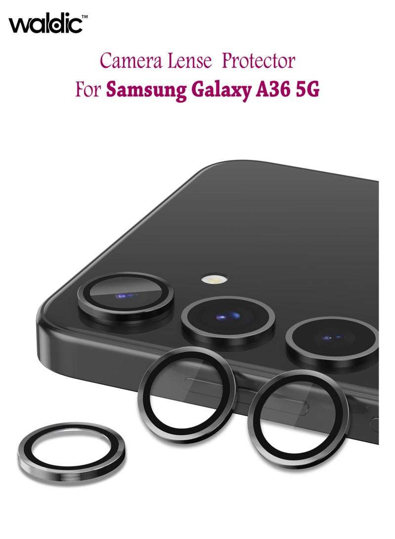 Waldic Samsung Galaxy A36 5G Camera Lens Protector, Scratch-Resistant HD Clarity Ultra-Thin 9H Tempered Glass with Aluminium Edging, Individual Metal Lens Cover - Black  - Image 1