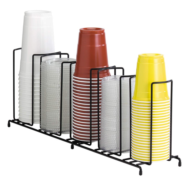 DISPENSE-RITE WR-5 Cup and Lid Organizer, Five-Section Wire Rack for 8 oz to 44 oz Cups and Lids, Reinforced Powder-Coated Steel, Compact 5" Countertop Design, Black - Image 1
