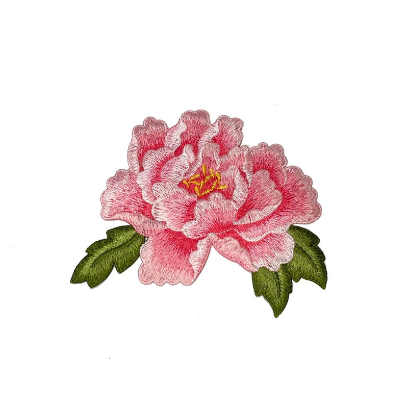 Sourcemall Sew on Peony Patches, Embroidered Flower Appliques for DIY Clothing, Jackets, Jeans, Backpacks, Hats, Arts Craft Sew Making (Pink Peony with Leaf S) - Image 1