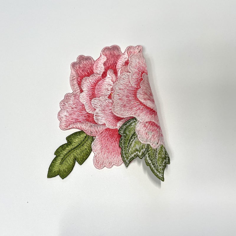 Sourcemall Sew on Peony Patches, Embroidered Flower Appliques for DIY Clothing, Jackets, Jeans, Backpacks, Hats, Arts Craft Sew Making (Pink Peony with Leaf S) - Image 2