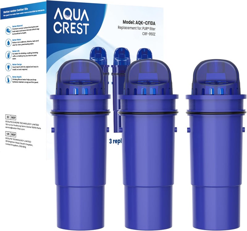 AquaCrest NSF Certified Pitcher Water Filter, Replacement for Pur® Pitchers and Dispensers PPT700W, CR-1100C and PPF951K Water Filter (Pack of 3) - Image 1