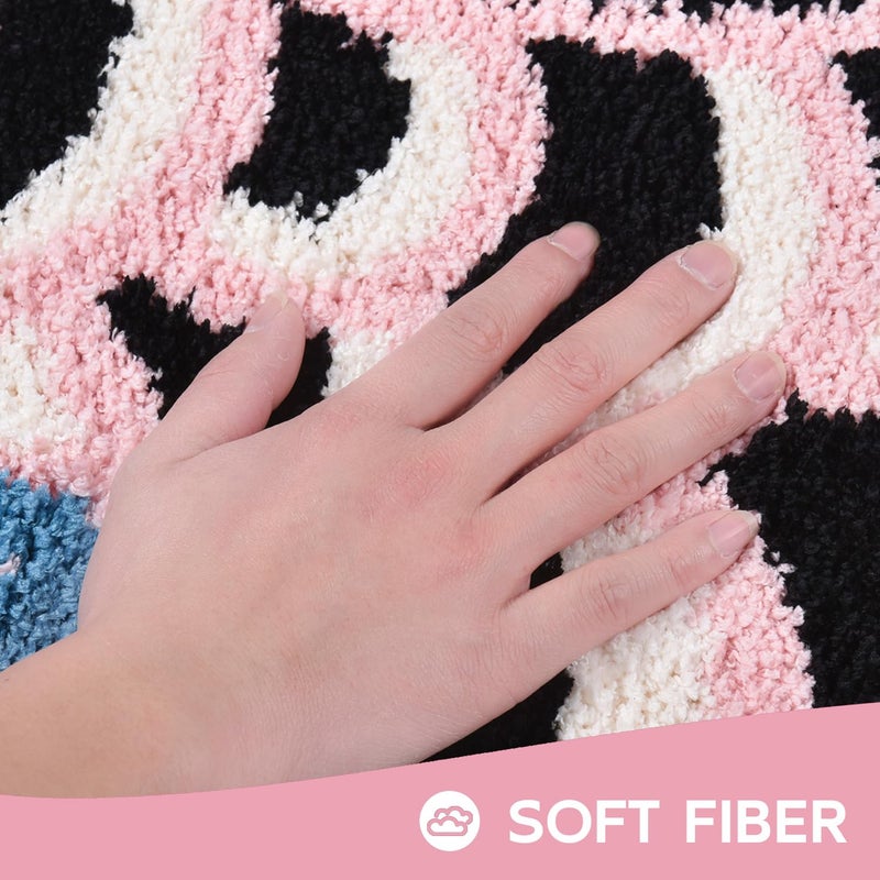 Feblilac Cute Fish Bath Rug Mat Soft Non-Slip Bathroom Rug Japanese Style Koi Flag Floor Carpet for Shower Room  Water Absorbent Indoor Mats  Machine Washable 17.7""x33.4""(Black Pink) - Image 3