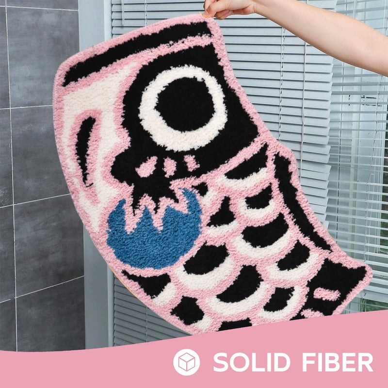 Feblilac Cute Fish Bath Rug Mat Soft Non-Slip Bathroom Rug Japanese Style Koi Flag Floor Carpet for Shower Room  Water Absorbent Indoor Mats  Machine Washable 17.7""x33.4""(Black Pink) - Image 4