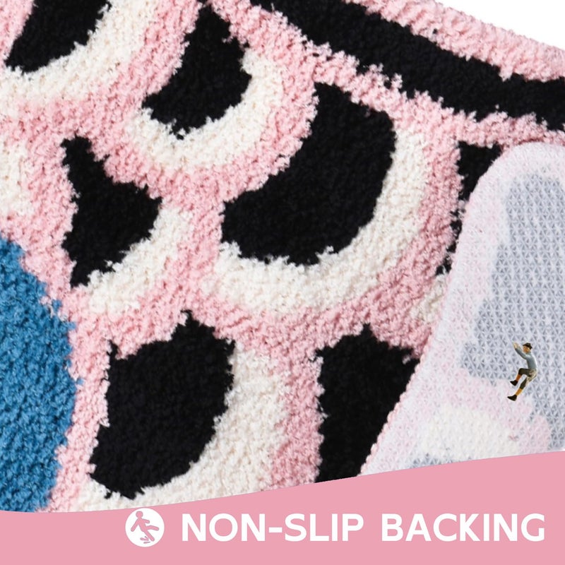 Feblilac Cute Fish Bath Rug Mat Soft Non-Slip Bathroom Rug Japanese Style Koi Flag Floor Carpet for Shower Room  Water Absorbent Indoor Mats  Machine Washable 17.7""x33.4""(Black Pink) - Image 5