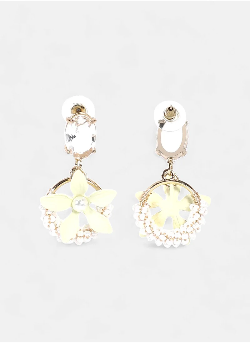 SOHI The Fleur Stones Studded Floral Drop Earrings