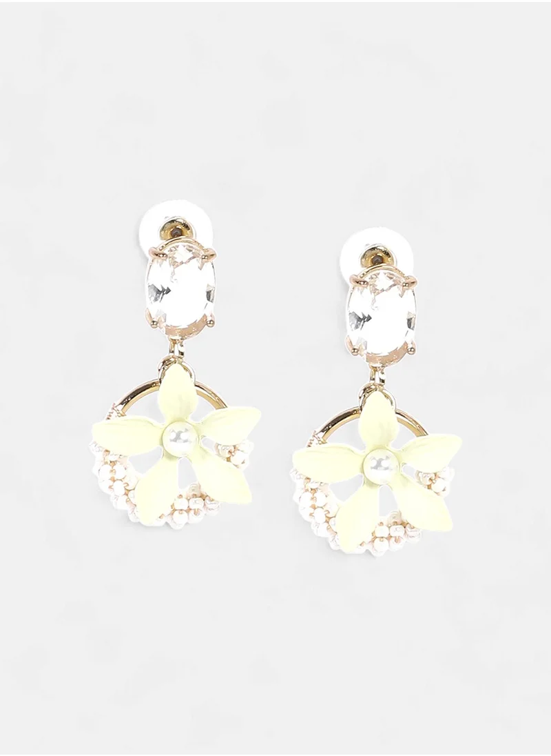 SOHI The Fleur Stones Studded Floral Drop Earrings