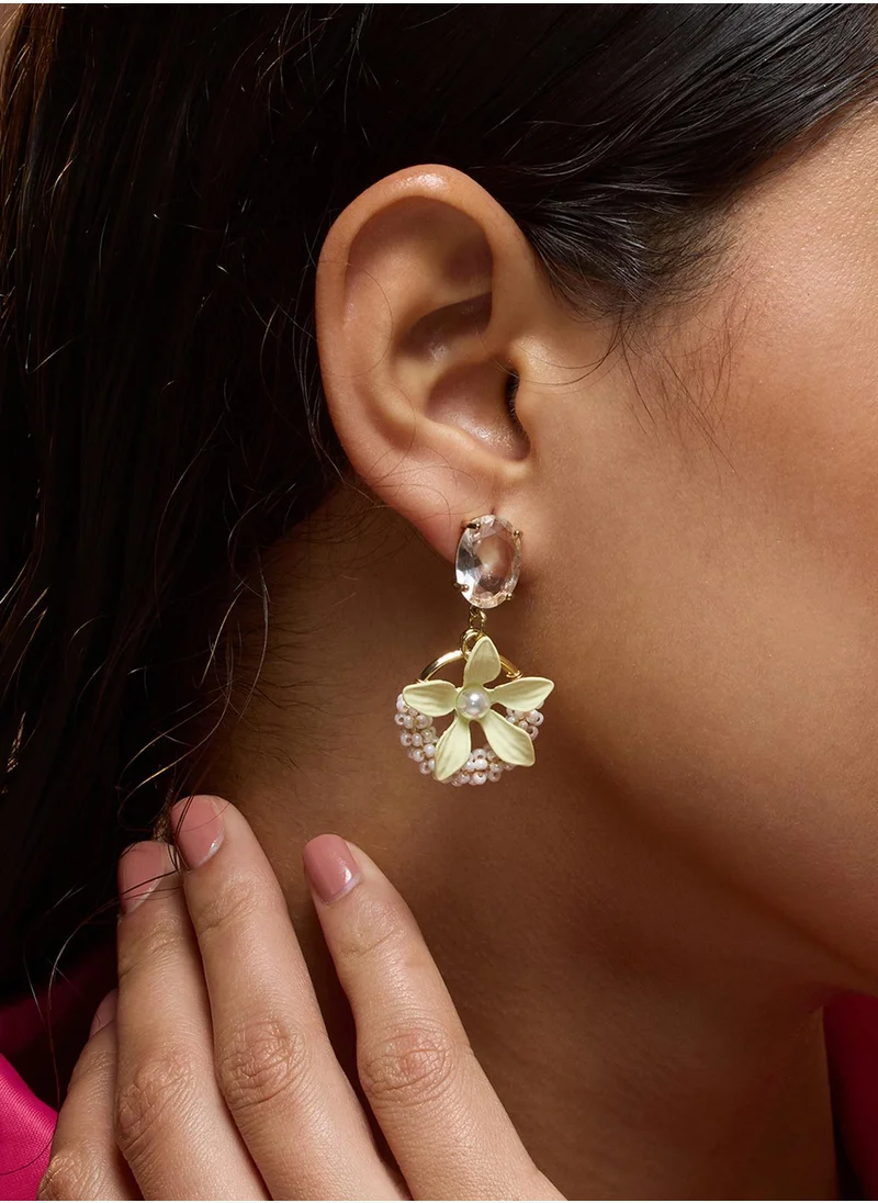 SOHI The Fleur Stones Studded Floral Drop Earrings