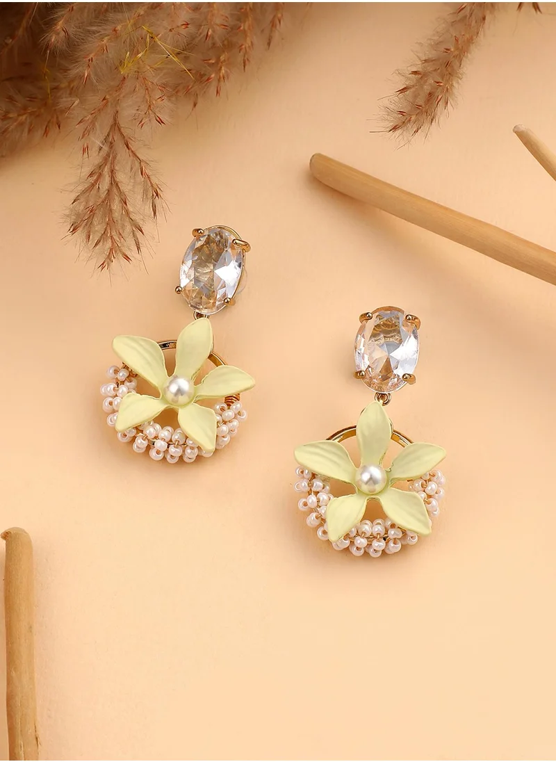 SOHI The Fleur Stones Studded Floral Drop Earrings