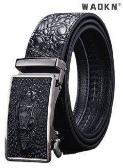 WAOKN Men's Crocodile Pattern Automatic Buckle Belts with Automatic Buckle Leather Belt Fashion Belt Ratchet Belt Soft, Comfortable and Durable Quality Leather - Adjustable Trim to Fit- Black  - Image 1
