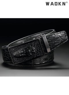 WAOKN Men's Crocodile Pattern Automatic Buckle Belts with Automatic Buckle Leather Belt Fashion Belt Ratchet Belt Soft, Comfortable and Durable Quality Leather - Adjustable Trim to Fit- Black  - Image 5
