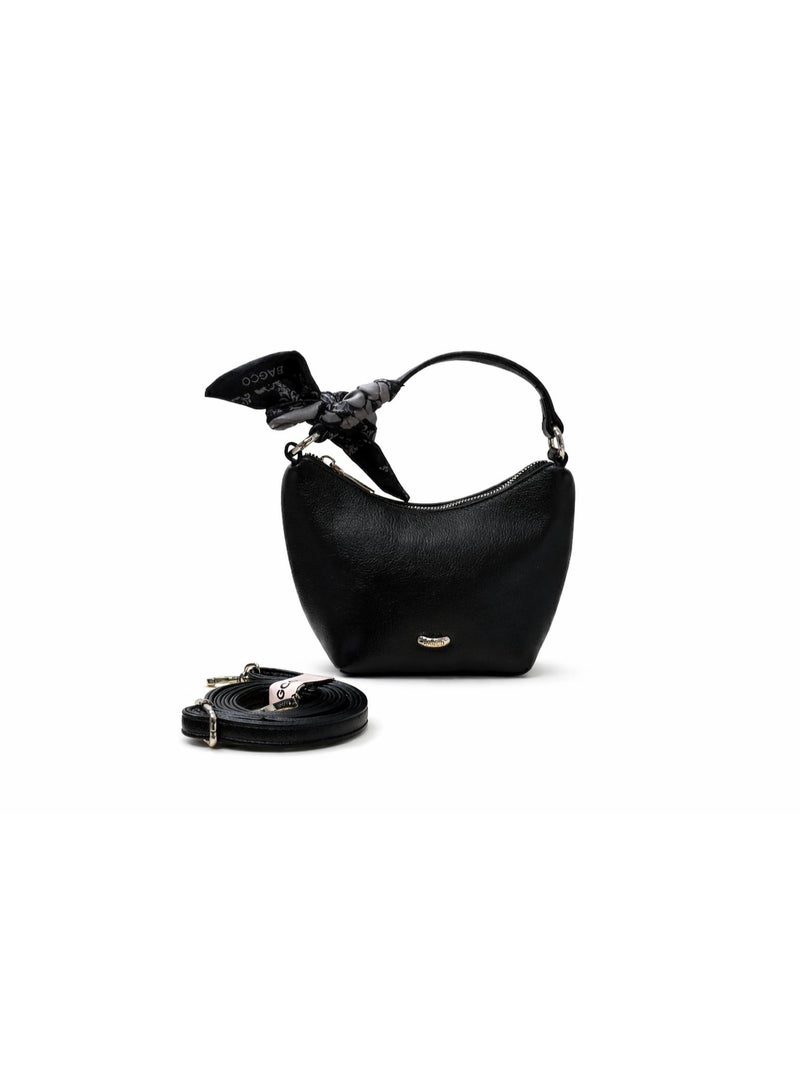 BAGCO Stylish Women’s Shoulder Bag with Scarf Accent and Removable Long Strap – Black - Image 1