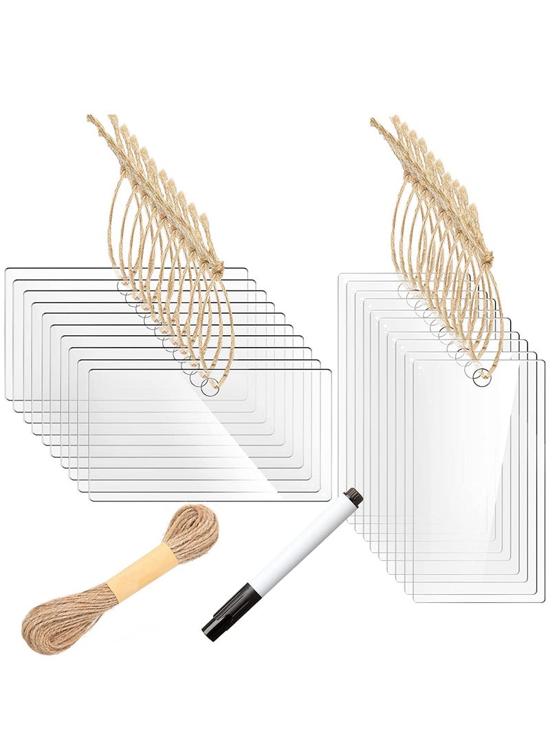 SYOSI Acrylic Basket Labels Blank Acrylic Organizer Hanging Labels Kitchen Pantry Labels Sign, Basket Labels Clip On with Natural Twine and Chalk Marker for Storage Bins, Wedding Supplies (Clear)20 Pieces - Image 1