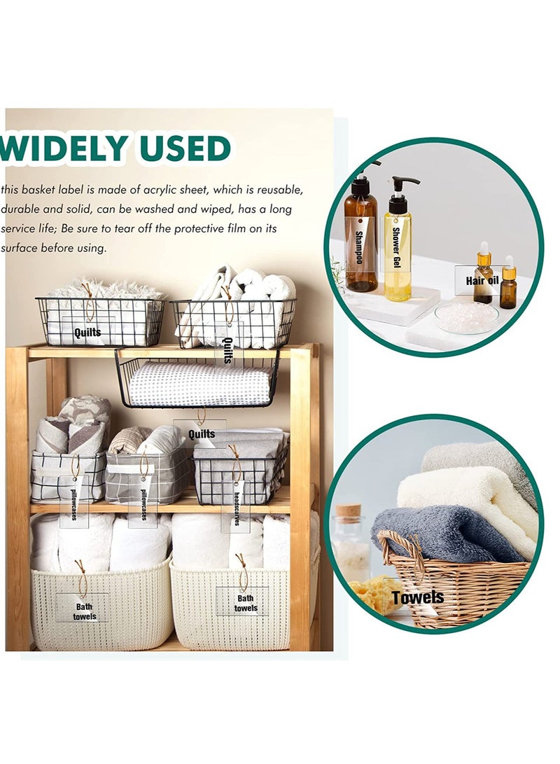 SYOSI Acrylic Basket Labels Blank Acrylic Organizer Hanging Labels Kitchen Pantry Labels Sign, Basket Labels Clip On with Natural Twine and Chalk Marker for Storage Bins, Wedding Supplies (Clear)20 Pieces - Image 4