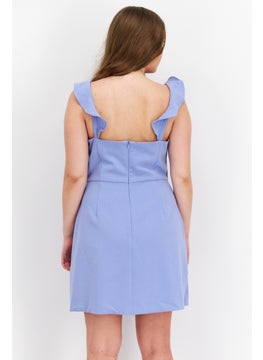 French Connection Women Plain Casual Mini Dress, Dusty Blue  - Image 4