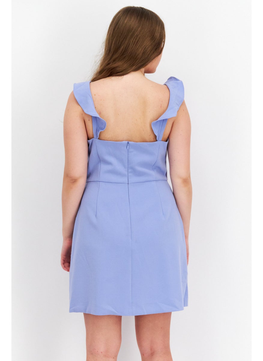 French Connection Women Plain Casual Mini Dress, Dusty Blue  - Image 4