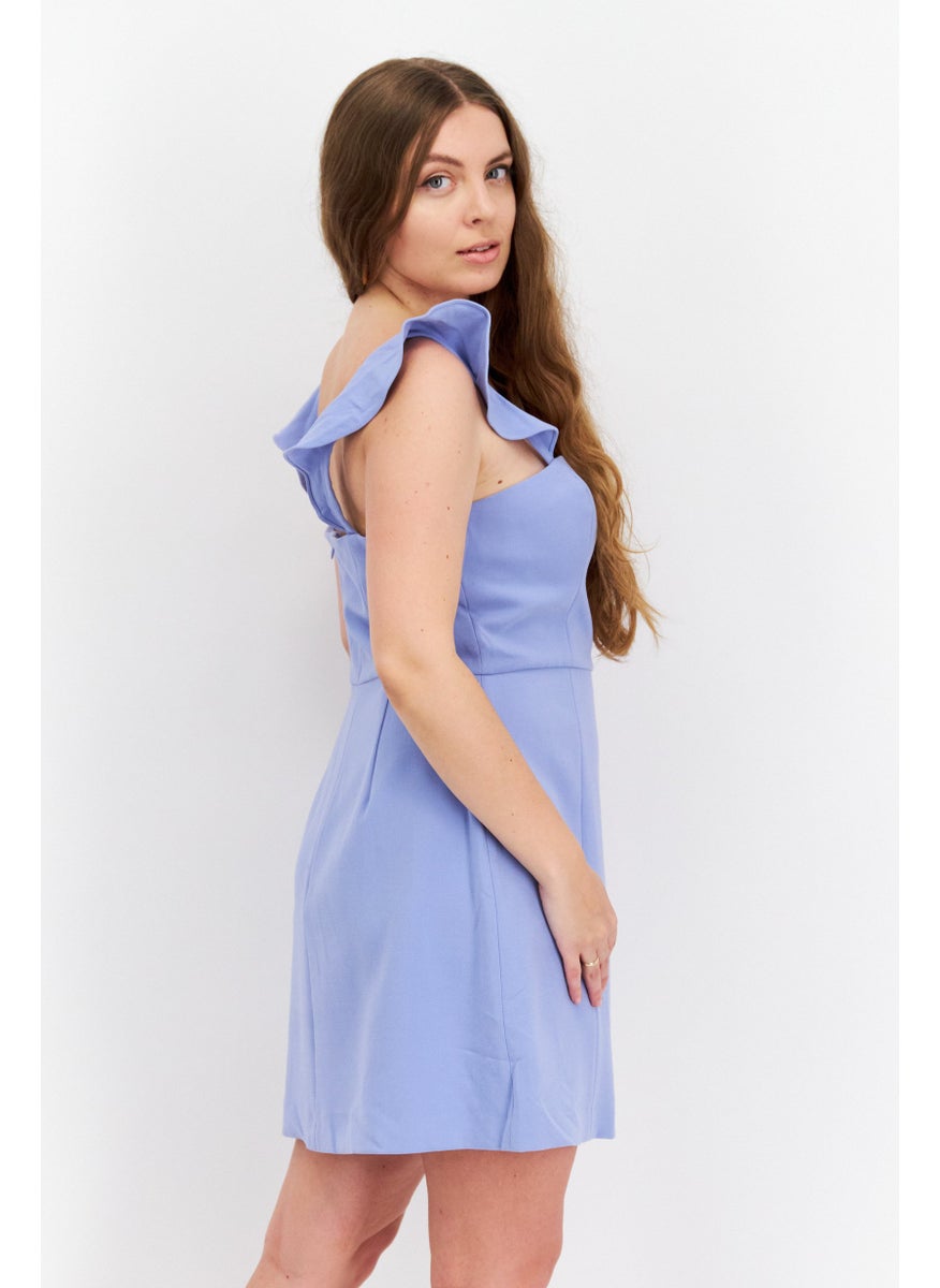 French Connection Women Plain Casual Mini Dress, Dusty Blue  - Image 3