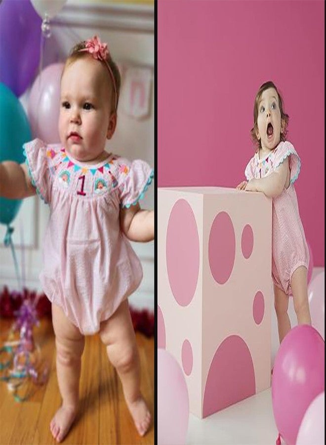 BULINGNA طقم ملابس عيد الميلاد الأول للرضيعة من BULINGNA، مزين بتطريز قوس قزح على شكل آيس كريم، مكشكش، بنقشة مربعات، ملابس خريفية للأطفال بعمر سنة واحدة (قوس قزح، 12-18 شهرًا) - Image 2
