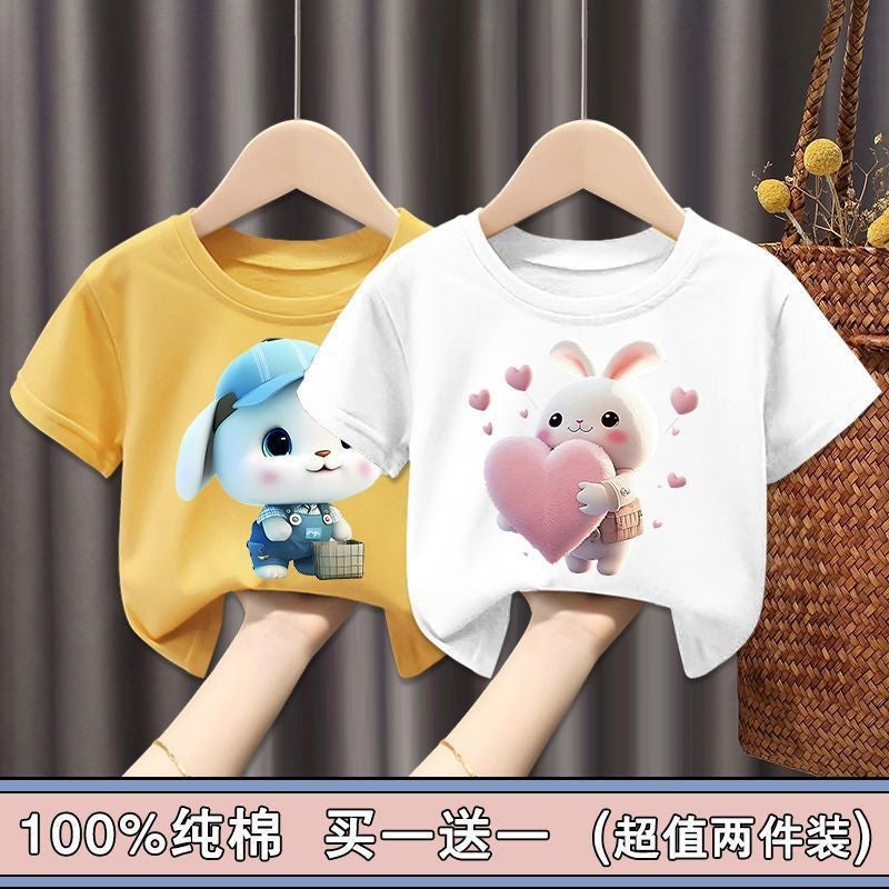 100 Cotton Girls' Short-Sleeved T-Shirt Summer 2023 New Style Western Style Thin Half-Sleeved Small And Medium-Sized Girls' Top 12 - Image 4
