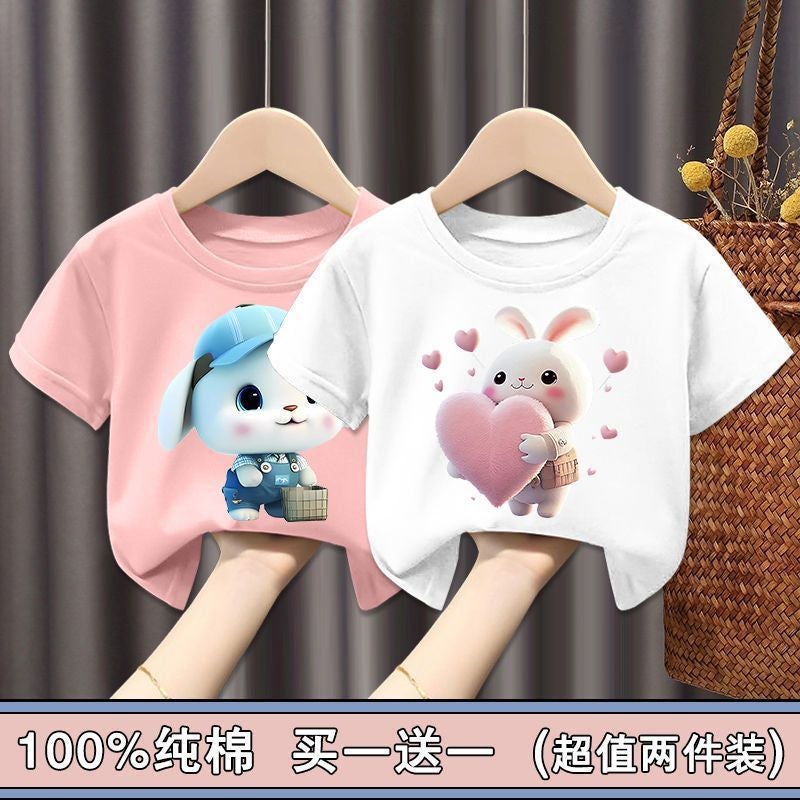 100 Cotton Girls' Short-Sleeved T-Shirt Summer 2023 New Style Western Style Thin Half-Sleeved Small And Medium-Sized Girls' Top 12 - Image 2