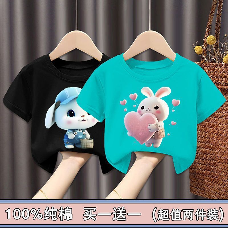 100 Cotton Girls' Short-Sleeved T-Shirt Summer 2023 New Style Western Style Thin Half-Sleeved Small And Medium-Sized Girls' Top 12 - Image 3