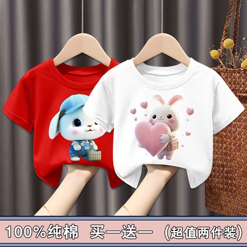 100 Cotton Girls' Short-Sleeved T-Shirt Summer 2023 New Style Western Style Thin Half-Sleeved Small And Medium-Sized Girls' Top 12 - Image 5