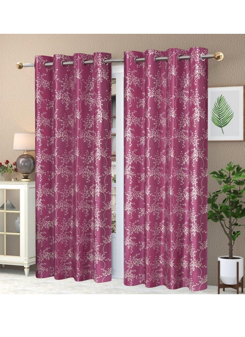 Yarnis Feather Printed LightFiltering Curtains 5 Feet Long Set of 2 for Window Living Room Wine Color Parda