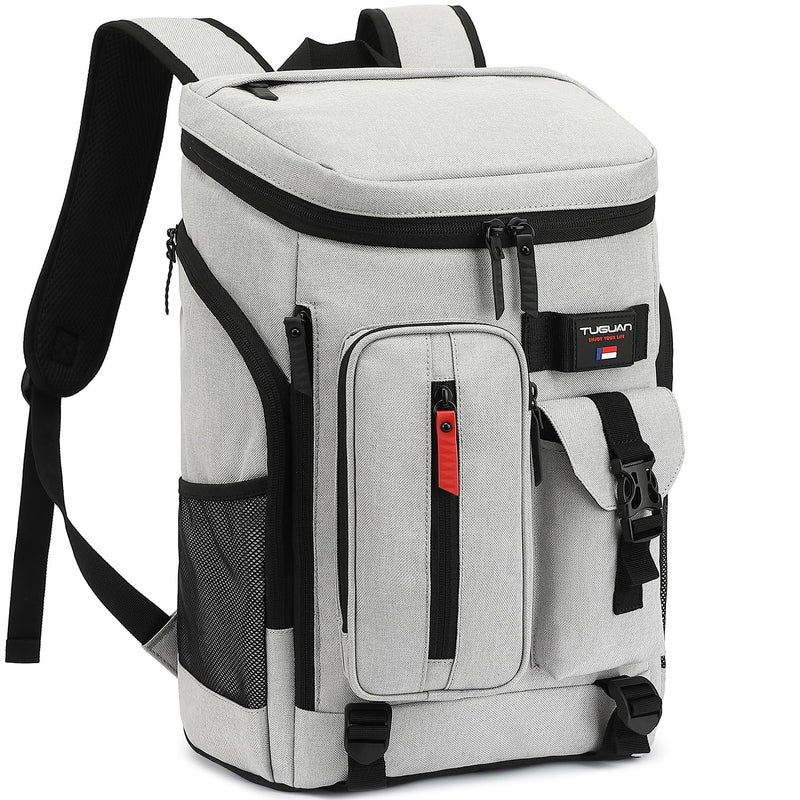 TUGUAN Cooler Backpack 36 Cans Insulated Leak Proof Lightweight Lunch Backpack for Men Work Portable Travel Thermal Bag Compartment Camping Hiking Beach Pincnic Cooler for Women Grey - Image 2