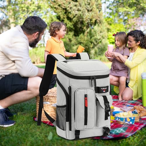TUGUAN Cooler Backpack 36 Cans Insulated Leak Proof Lightweight Lunch Backpack for Men Work Portable Travel Thermal Bag Compartment Camping Hiking Beach Pincnic Cooler for Women Grey - Image 3