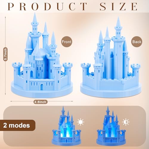 Baquler Castle Cake Topper Figurine Wedding Cake Topper Birthday Castle Night Light USB Rechargeable Princess Night Light for Wedding Birthday Party Decor(Blue) - Image 2