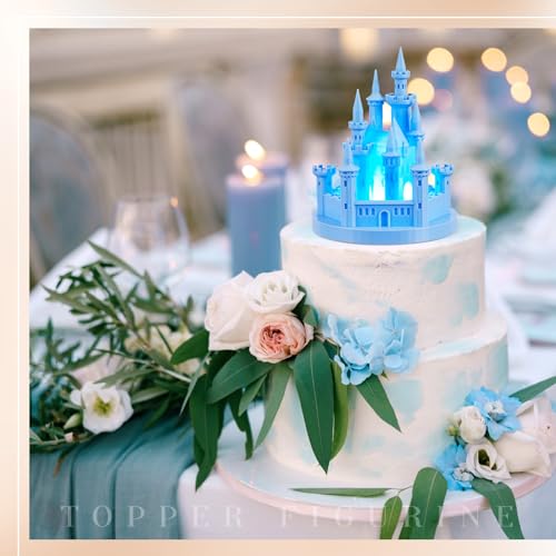 Baquler Castle Cake Topper Figurine Wedding Cake Topper Birthday Castle Night Light USB Rechargeable Princess Night Light for Wedding Birthday Party Decor(Blue) - Image 5
