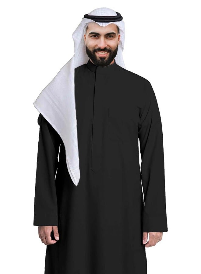 متجر اختياري ثوب سعودي رجالي – قندورة سعودية مخيطة يدويًا، كندورة كاملة الطول قابلة للتنفس ومريحة للأولاد، بياقة ماندارين، أكمام طويلة، جيب أمامي على الصدر وجيوب جانبية  - Image 1