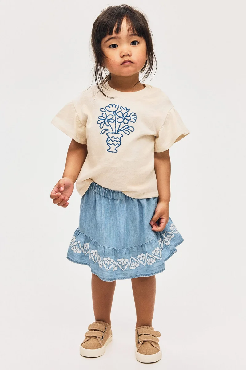 H&M Embroidery-detail denim skirt