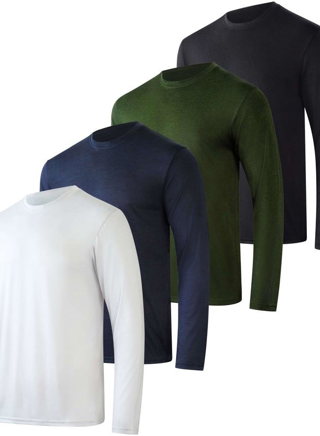 REALESSENTIALS Mens Long Sleeve T-Shirt Fishing Swim Hiking Beach UV UPF SPF Sun Protection Workout Clothes Quick Dry Fit Gym Tee Shirt Athletic Active Running Sport Top Water, Set 1, XXL, Pack of 4 - Image 1