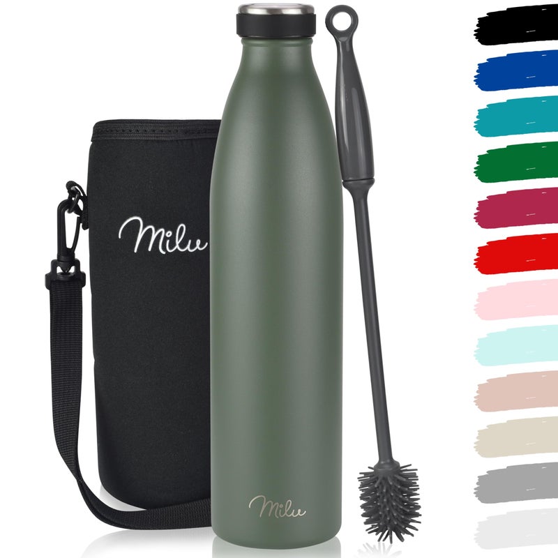Milu Stainless Steel Drinking Bottle 1000 ml  Insulated Thermo Flask for Water  Leak Proof Insulated and Double Walled Carbonated Olive Green 1L