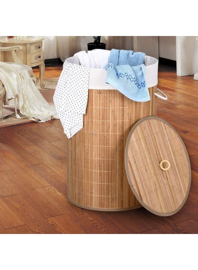 Round Foldable Bamboo Laundry Basket with Lid – Stylish & Multi-Purpose Home Storage - Image 5