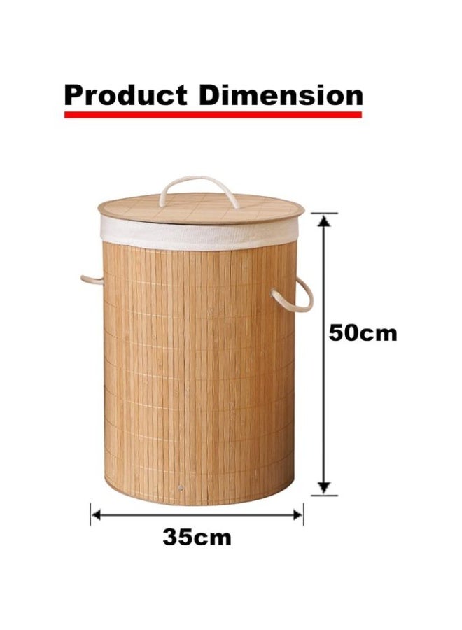 Round Foldable Bamboo Laundry Basket with Lid – Stylish & Multi-Purpose Home Storage - Image 4
