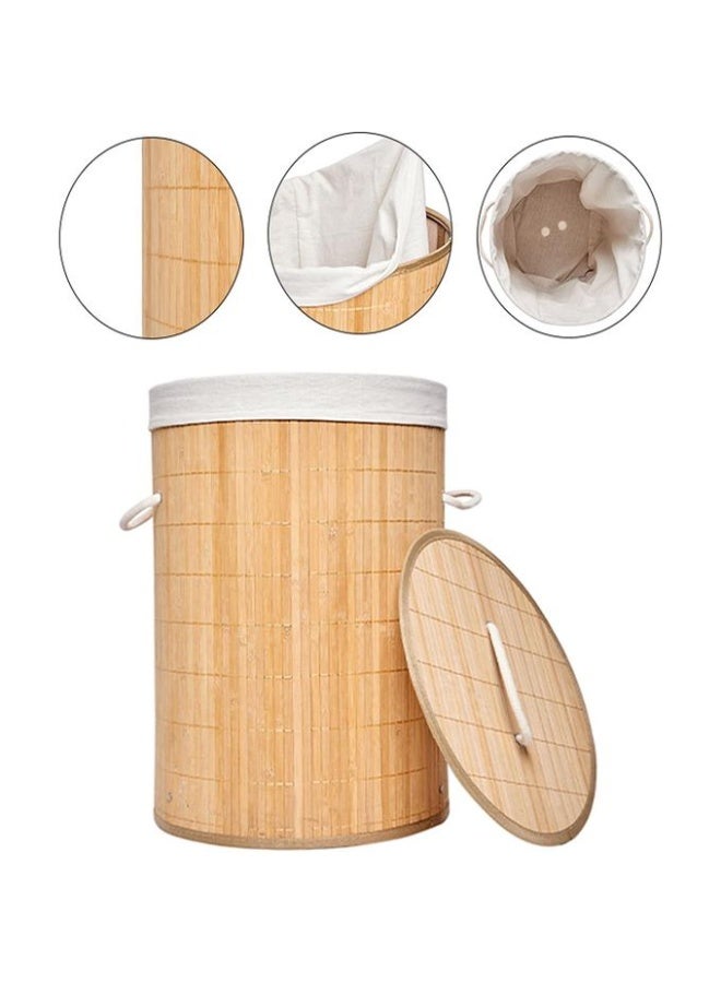Round Foldable Bamboo Laundry Basket with Lid – Stylish & Multi-Purpose Home Storage - Image 2