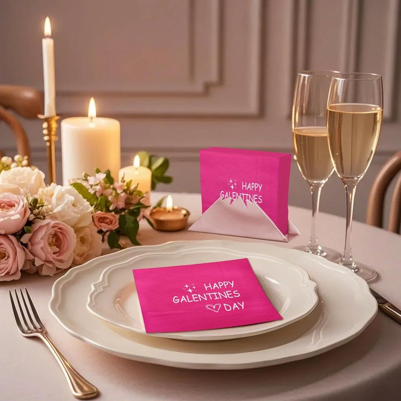 WRAPAHOLIC 50Pcs Valentines Day Paper Napkins  3Ply Happy Galentines Day Cocktail Paper Napkin for Wedding Anniversary Girls Party Tableware Party Supplies  5 x 5 In - Image 4
